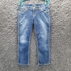 Silver Jeans Womens 29 Blue Capri Twisted Stretch Embroidered Denim Ladies Pants